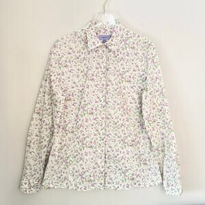 Cottagecore LIBERTY Floral Button Down Shirt Italy Women US 16 Cream Pink Green